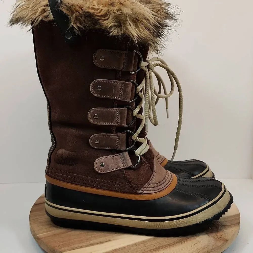 Sorel Joan of Arctic Women's Brown Leather Water Proof Faux Fur Boots Size 9